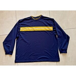 Vintage 80s Sears Winner Activewear Men Blue Yellow Stripe Mock Neck Pullover